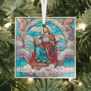 Festgehaltenes Glas Jesus sitzt auf dem Thron Ornament Aus Glas