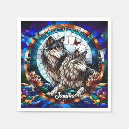 Festgehaltenes Glas Look Wolf Pair Serviette