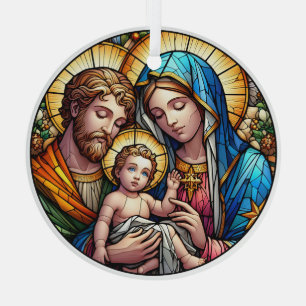 Festgehaltenes Glas Mary, Joseph und Jesus Ornament Aus Glas