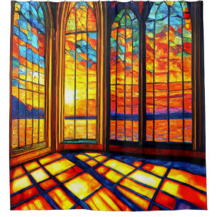 Festgelegte Glas Sunset Art Duschvorhang