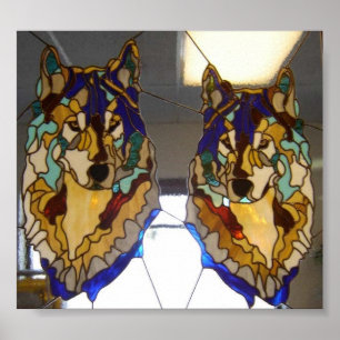 Festgelegtes Glas Wolf Pair Poster