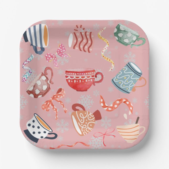 Festiges traditionelles Muster Design rosa rot bla Pappteller (Vorderseite)