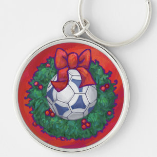 Festitiv Futbal in Wreath on Red Schlüsselanhänger
