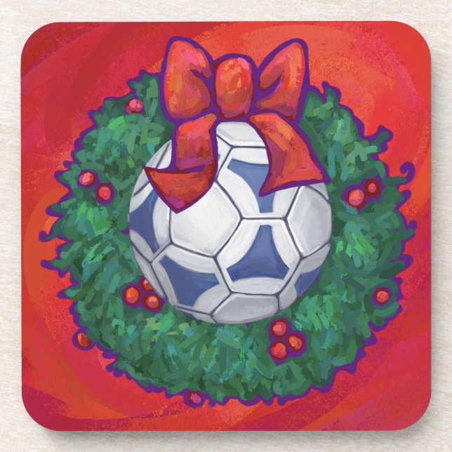 Festitiv Futbal in Wreath on Red Untersetzer (Vorderseite)