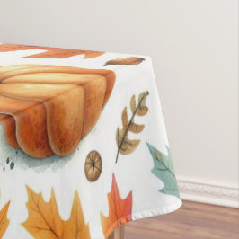 Festitive Fall Pumpkins und Blätter auf Weiß Tischdecke