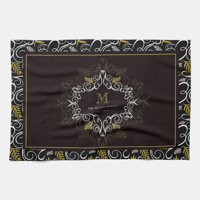 Festival Art Deco Monogram Vintag Holiday Geschirrtuch (Horizontal)