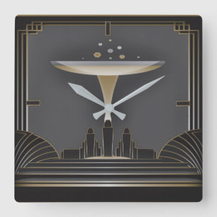 Festival Art Deco Quadratische Wanduhr