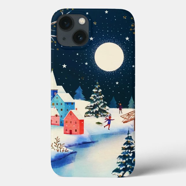 Festival Blue Winter Snow Village Case-Mate iPhone Hülle (Rückseite)