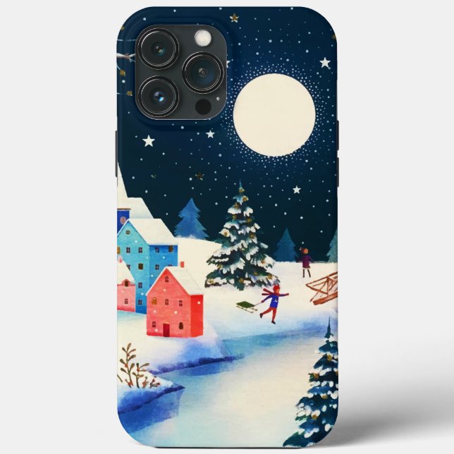 Festival Blue Winter Snow Village Case-Mate iPhone Hülle (Rückseite)