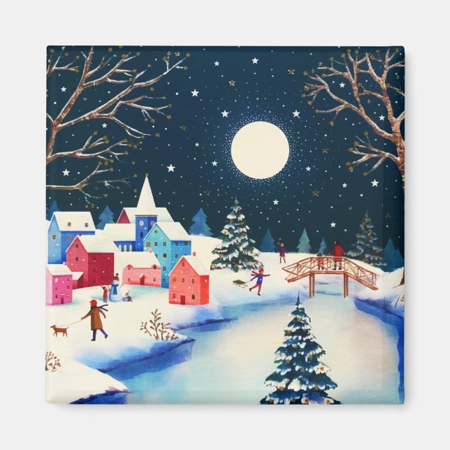 Festival Blue Winter Snow Village Magnet (Vorne)