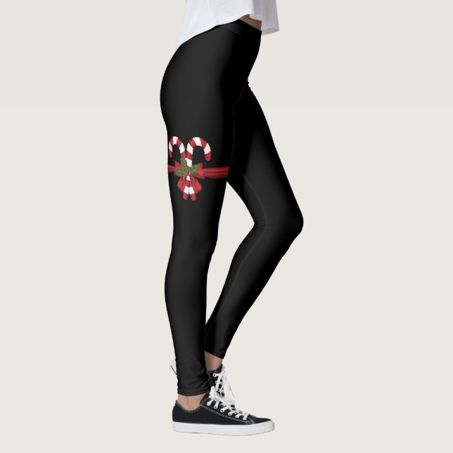 Festival Candy Cane Bow Wrap auf schwarz Leggings (Rechts)