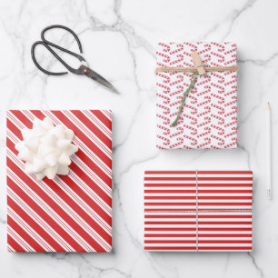 Festival Candy Cane Strip Christmas Red White Geschenkpapier Set