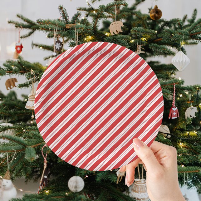 Festival Candy Cane Strip Christmas Red White Pappteller (Von Creator hochgeladen)