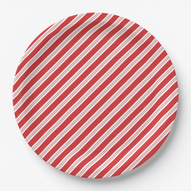 Festival Candy Cane Strip Christmas Red White Pappteller (Vorderseite)