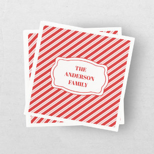 Festival Candy Cane Strip Christmas Red White Serviette
