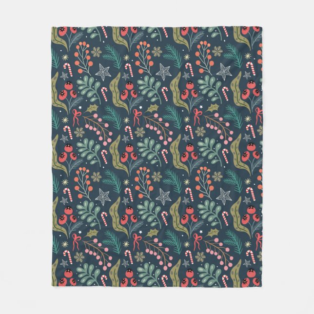 Festival Candy Cane und Holly Pattern Fleecedecke (Vorderseite)