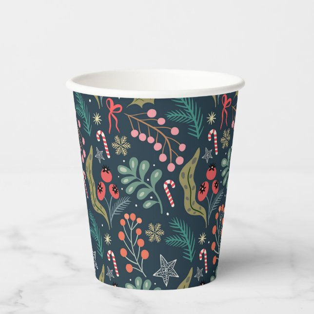 Festival Candy Cane und Holly Pattern Pappbecher (Vorderseite)