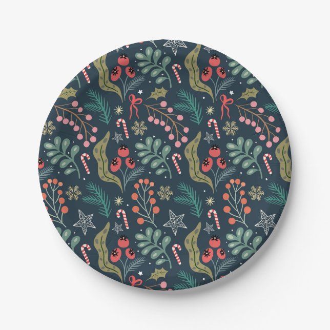 Festival Candy Cane und Holly Pattern Pappteller (Vorderseite)