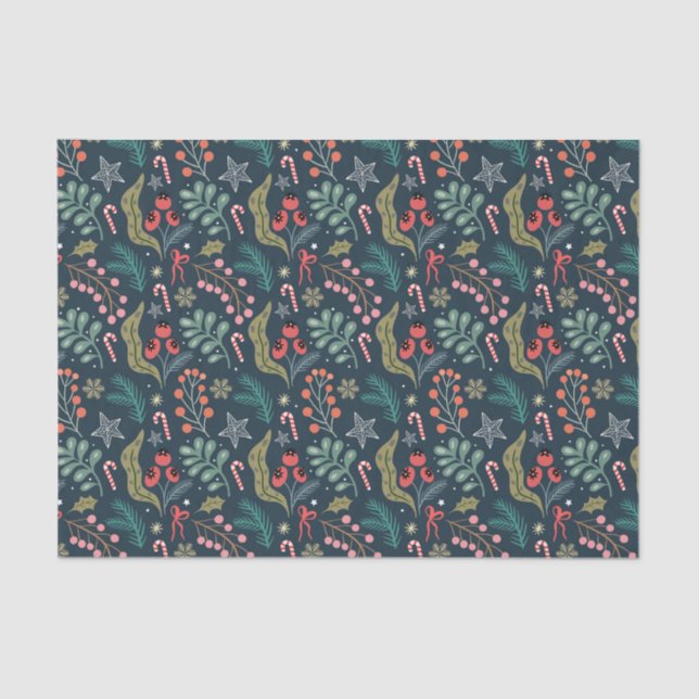 Festival Candy Cane und Holly Pattern Seidenpapier (Vorderseite)