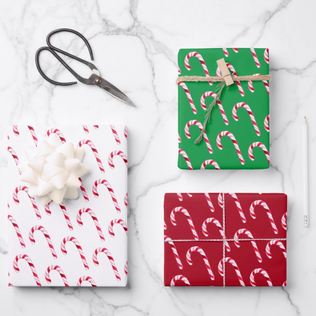 Festival Candy Cane Weihnachtsfarbe Geschenkpapier Set (Vorderseite)