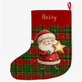 Festival Classic Red Green Gold Tartan Santa Claus Großer Weihnachtsstrumpf