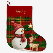 Festival Classic Red Green Gold Tartan Snowman