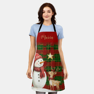 Festival Classic Red Green Gold Tartan Snowman Schürze