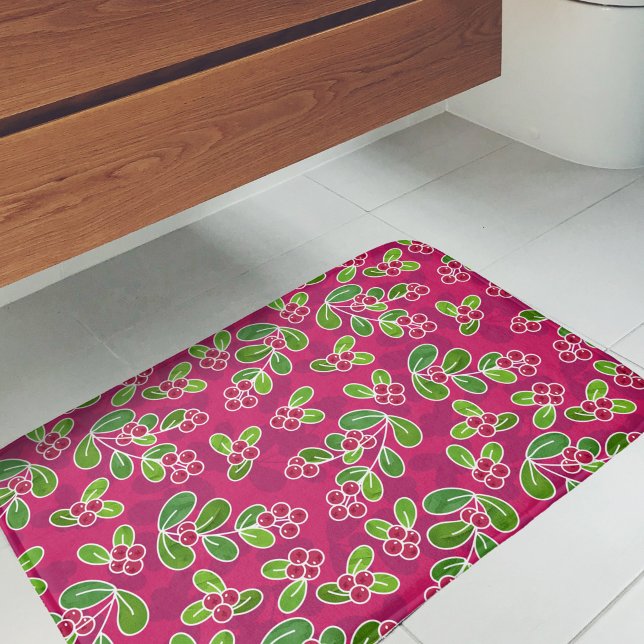 Festival Cranberry Foliage Muster, Fuchsia Badematte (Cranberry Pattern Bath Mat)