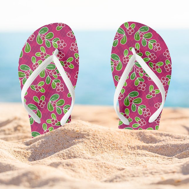 Festival Cranberry Foliage Muster, Fuchsia Flip Flops (Holiday Cranberry Pattern Flip-flops)