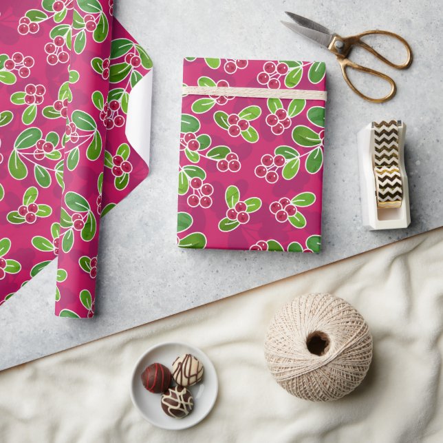 Festival Cranberry Foliage Muster, Fuchsia Geschenkpapier (Kunsthandwerk)