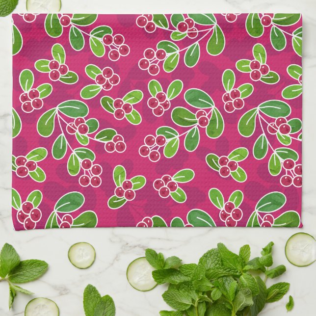 Festival Cranberry Foliage Muster, Fuchsia Geschirrtuch (Gefaltet)