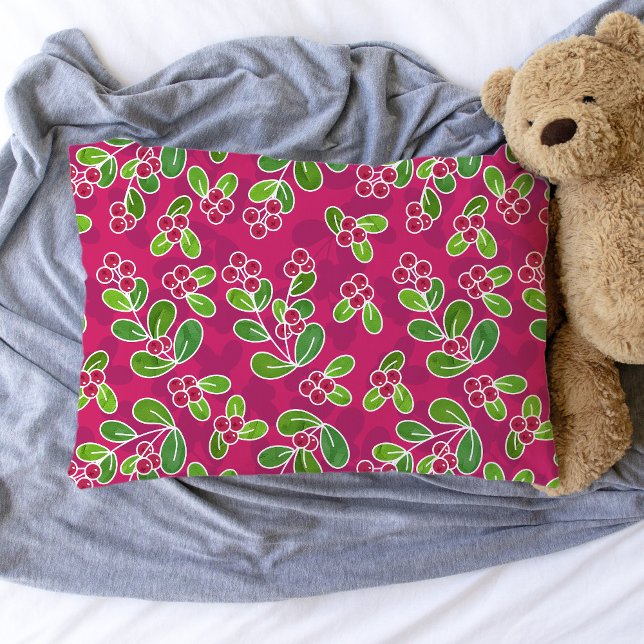 Festival Cranberry Foliage Muster, Fuchsia Kissenbezug (Festive Cranberries Fuchsia Pattern Pillowcase)