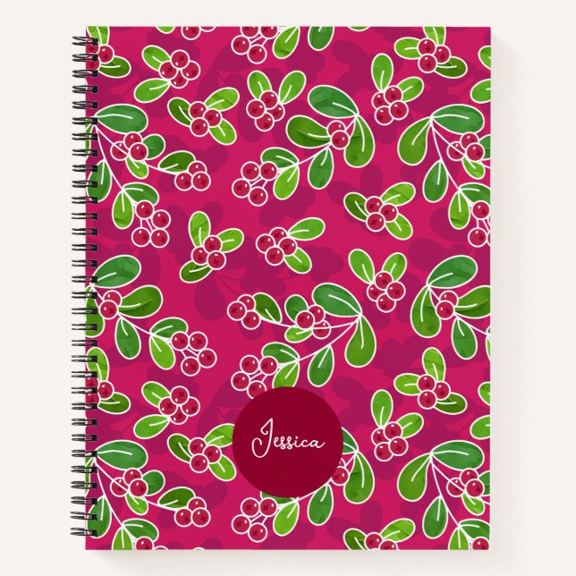 Festival Cranberry Foliage Muster, Fuchsia Notizbuch (Vorderseite)