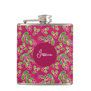 Festival Cranberry Frucht Muster, Fuchsia Flachmann