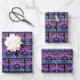 Festival Dream Vintag Retro Rosa-Blau + Schwarz Geschenkpapier Set
