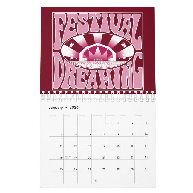 Festival Dreaming Retro Weißrosa-Cranberry Kalender (Jan 2026)