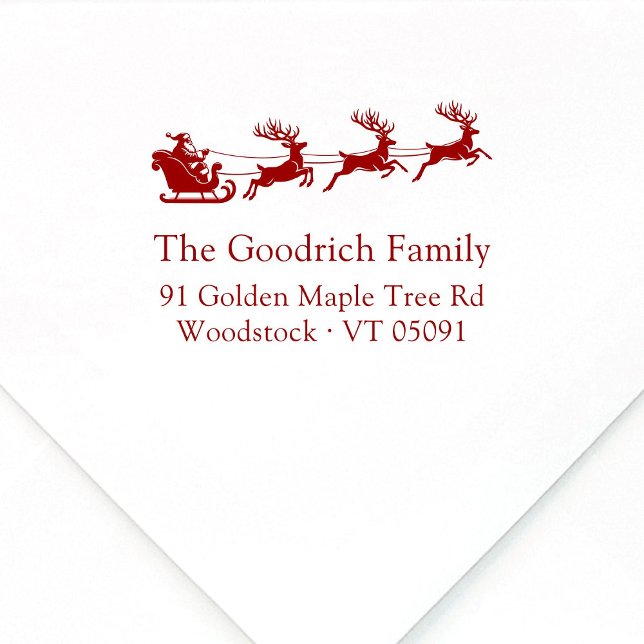 Festival Elegante Rücksendeadresse San Salvatore - Gummistempel (Elegant, festive Santa's reindeer sleigh wooden Christmas return address stamp, classic typography.)