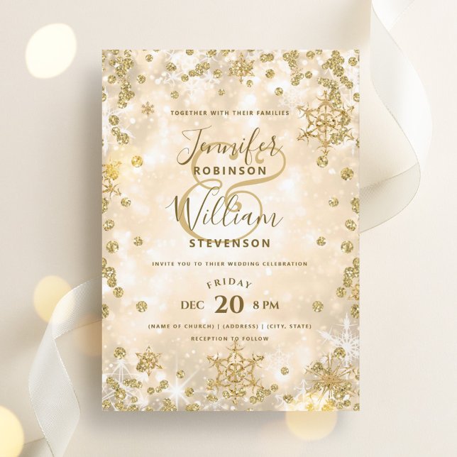 Festival Gold SPARKLE Einladung (Festive Gold SPARKLE Elegant Winter Wedding Invitation)