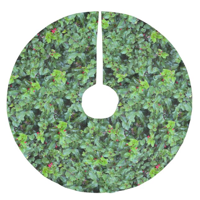 Festival Green Holly Berry Weihnachten Polyester Weihnachtsbaumdecke (Vorderseite)