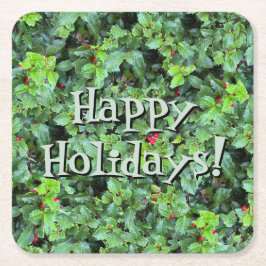 Festival Green Holly Berry Weihnachten Rechteckiger Pappuntersetzer