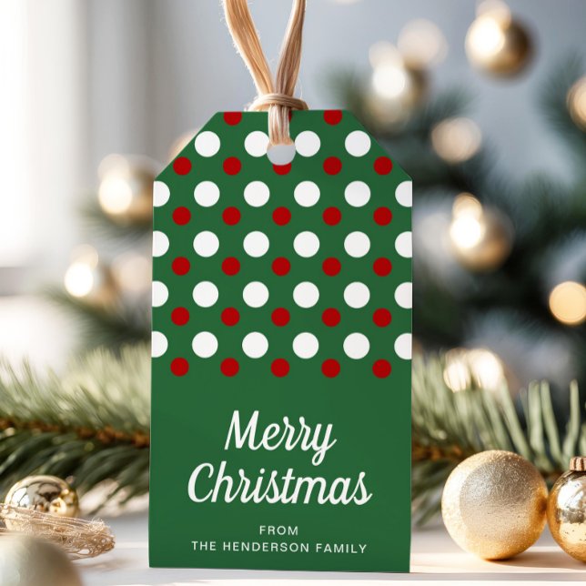 Festival Green Red Polka Dots Weihnachten Geschenkanhänger (Festive Green Red Polka Dots Christmas Gift Tags)
