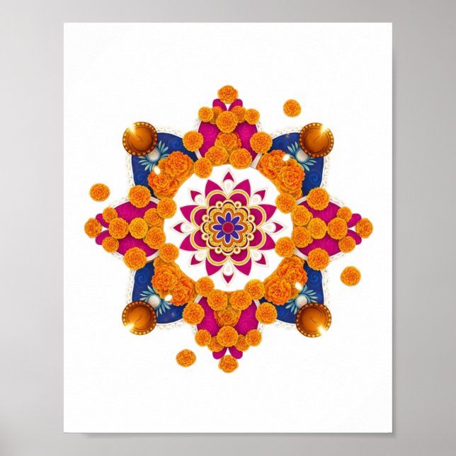 Festival Marigold & Diya Rangoli Mauer Poster (Vorne)
