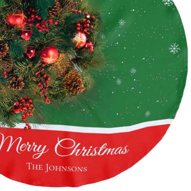 Festival Merry Christmas Last Name Snowflake Polyester Weihnachtsbaumdecke (Von Creator hochgeladen)