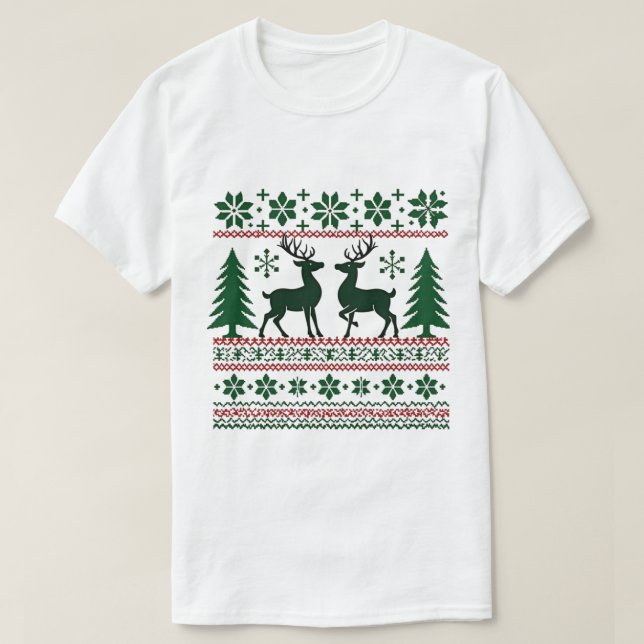 Festival Nordic Rentier Pattern Weihnachten T-Shirt (Design vorne)