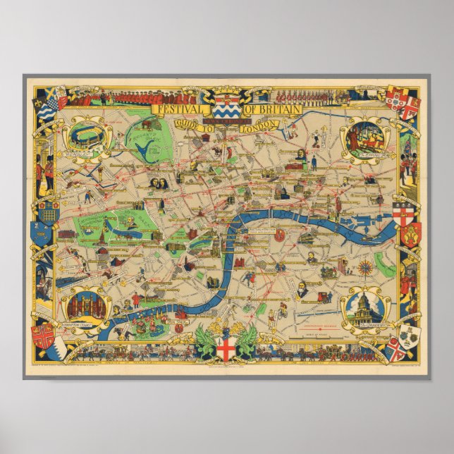 Festival of Britain: Guide to London Map Poster (Vorne)