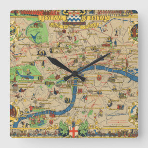 Festival of Britain: Guide to London Map Quadratische Wanduhr