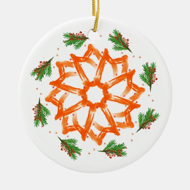 Festival Orange Floral Keramik Ornament (Vorne)