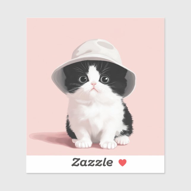 Festival Ready Black and White Kitten in einem Hut Aufkleber (Blatt)
