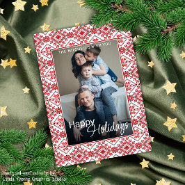 Festival Red Black Classic Nordic Fair Isle Motif Feiertagskarte