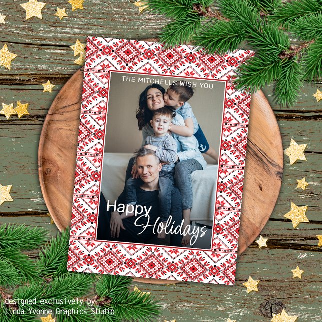 Festival Red Black Classic Nordic Fair Isle Motif Karte (Von Creator hochgeladen)